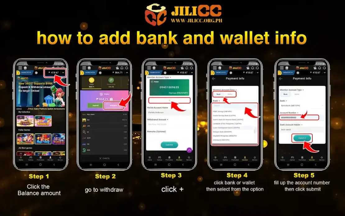 How to add bank and Wallet Info in JiliCC Casino